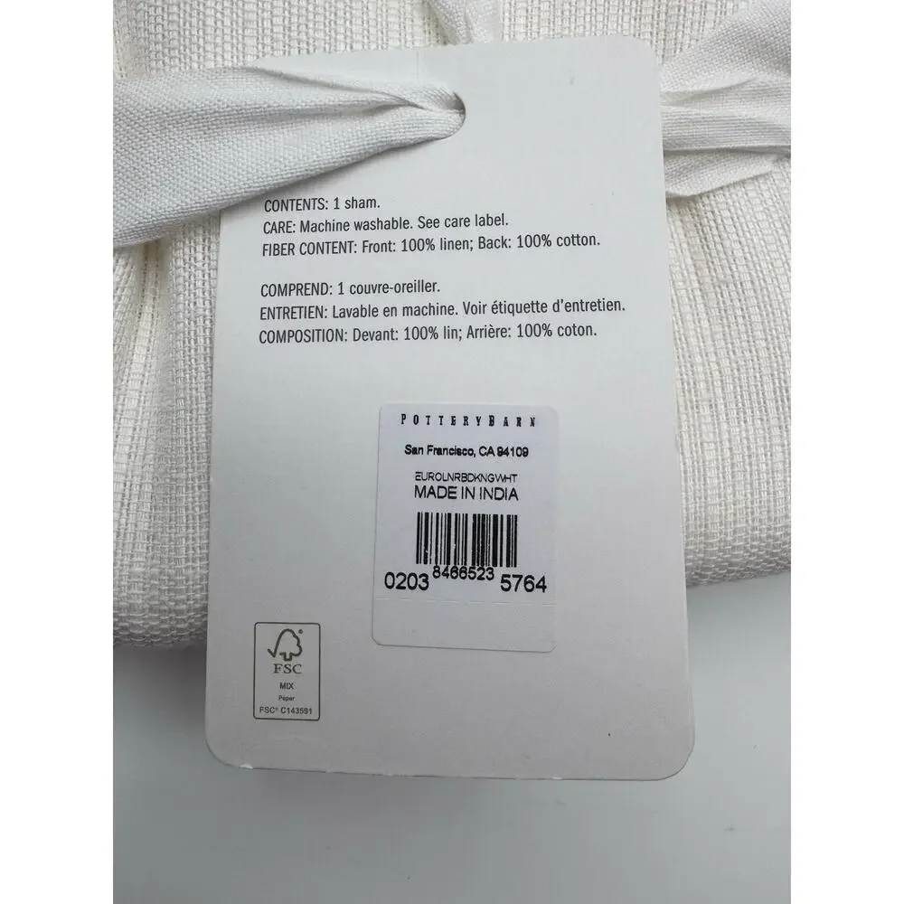 Pottery Barn King Sham White European Linen Ribbed 36